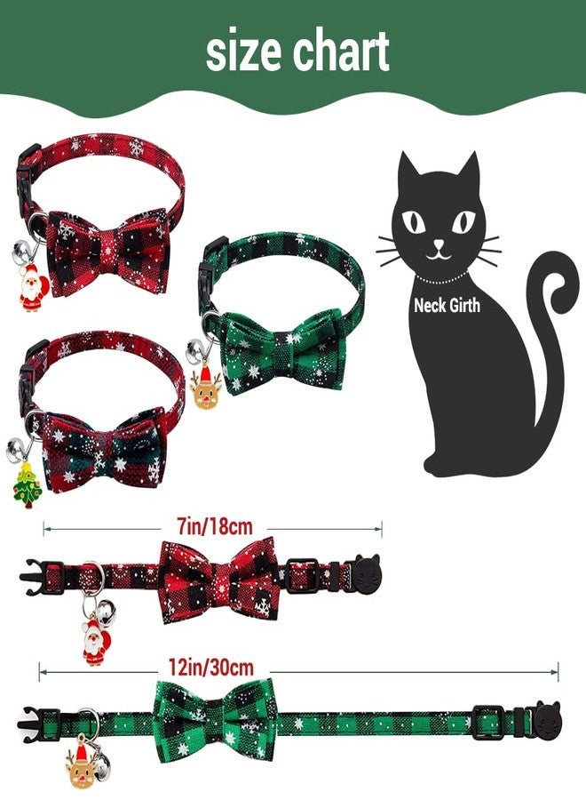 YUJUN 3Pack Christmas Cat Collars Breakaway with Bow tie and Bell Christmas Adjustable Plaid Snowflake Collar Buckle Safety for Puppy Kittens - Image 3